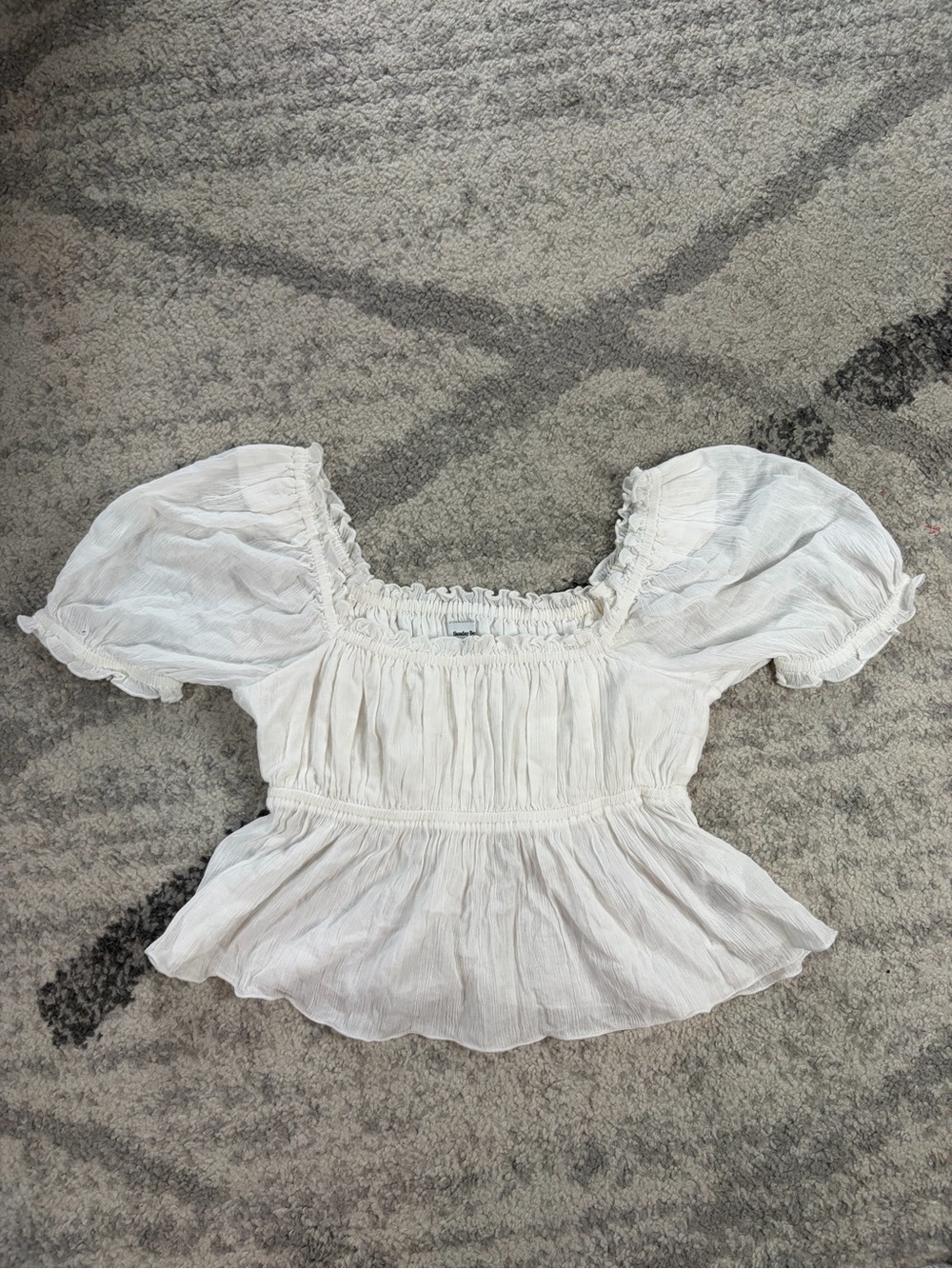 Sunday Best White Peasant Blouse XS Puff Sleeve Cottagecore Boho Peplum Top